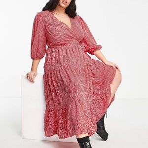 ASOS Curve Red Patterned Midi Dress
